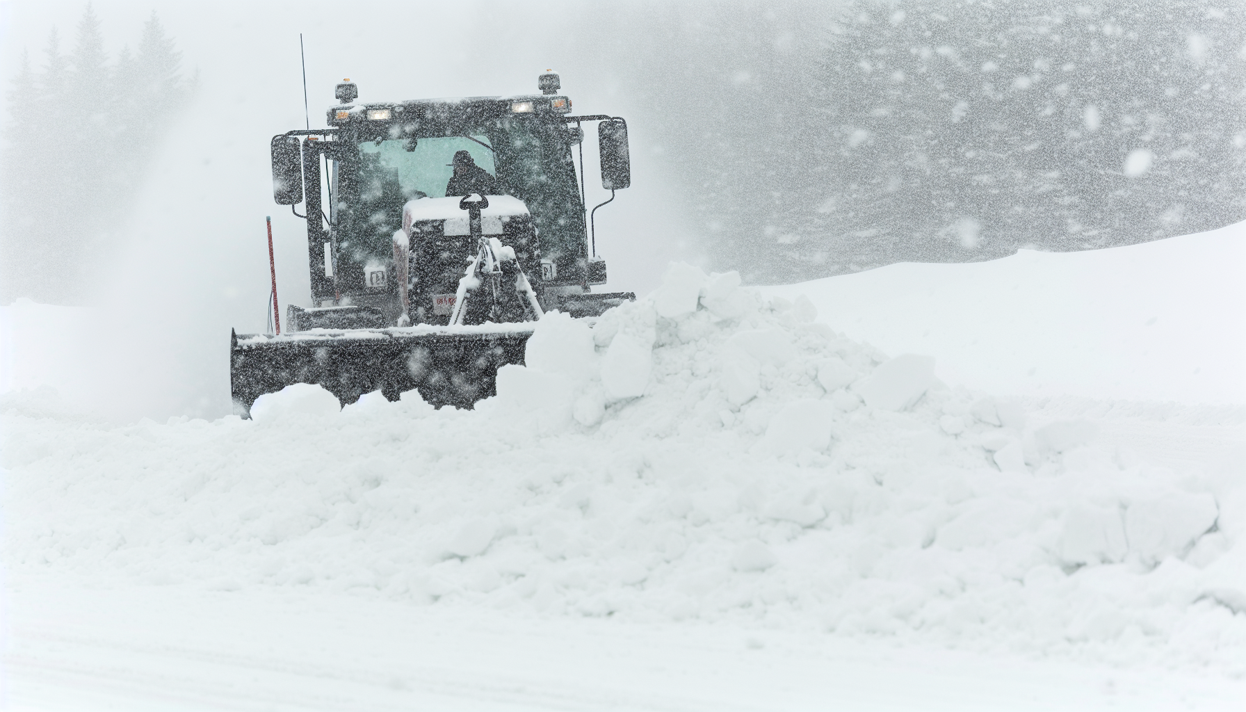 plow clears snow during a storm