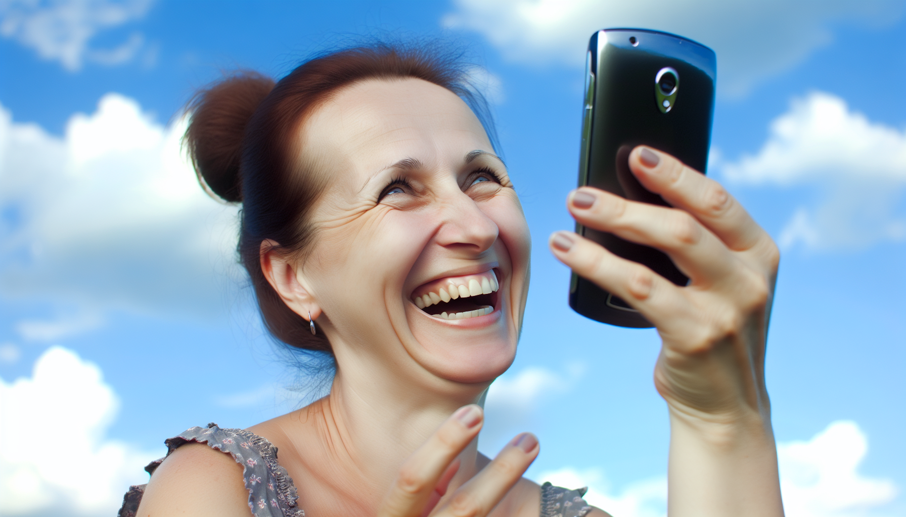 Smiling woman holding a cell phone
