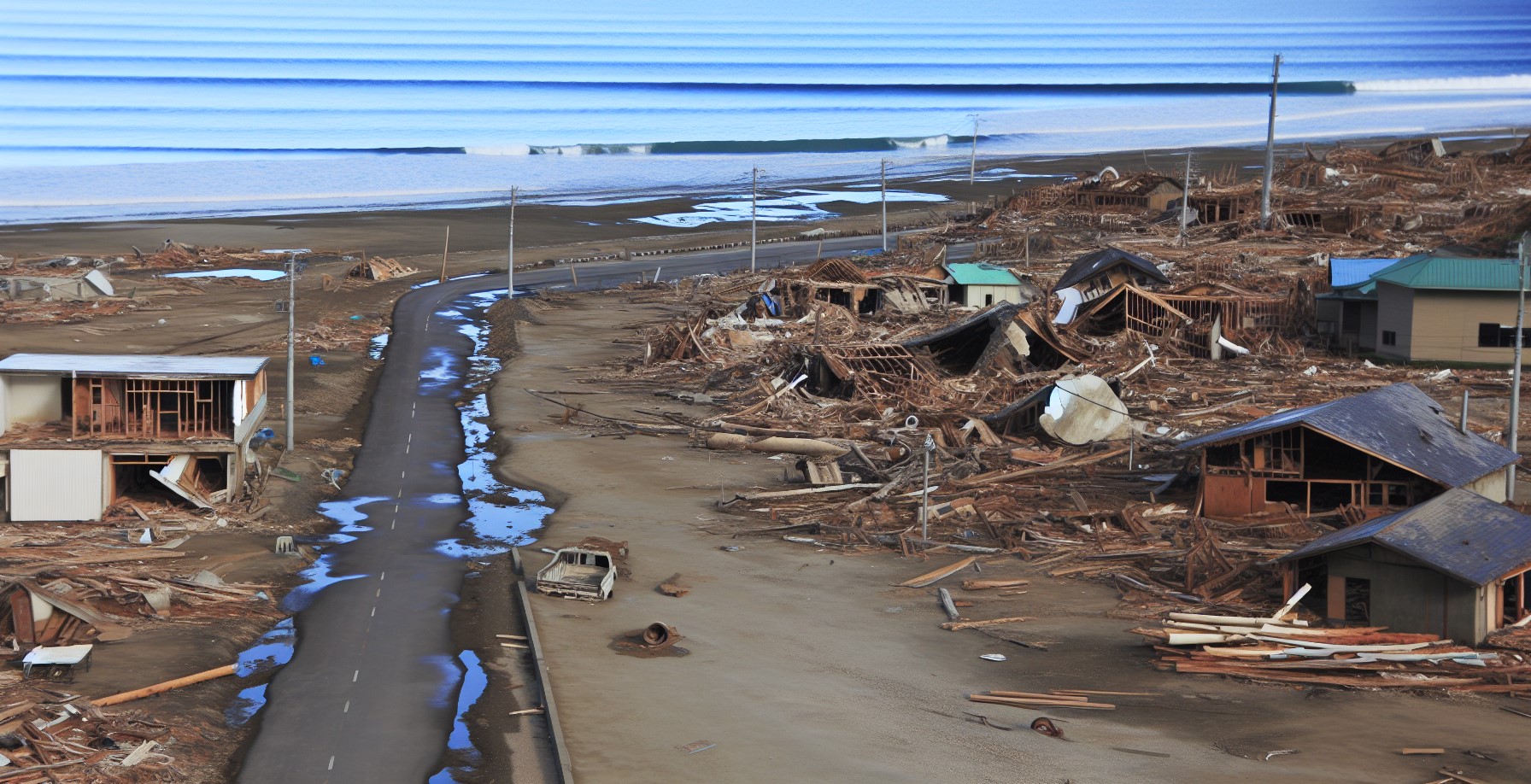An area devastated by a tsunami. 