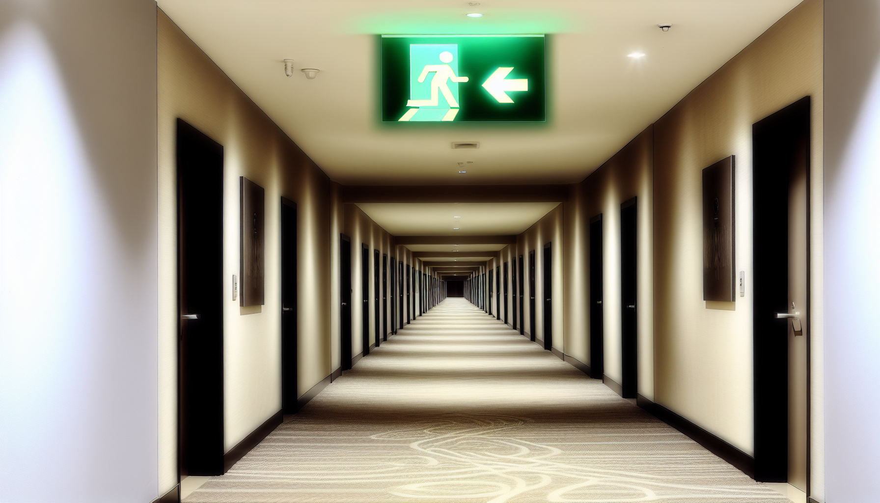 Exit sign in a building hallway